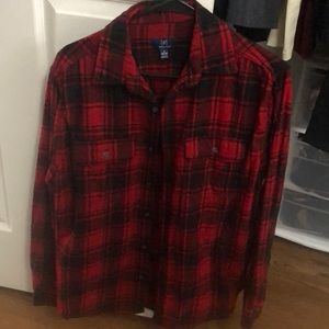 Black and red button down